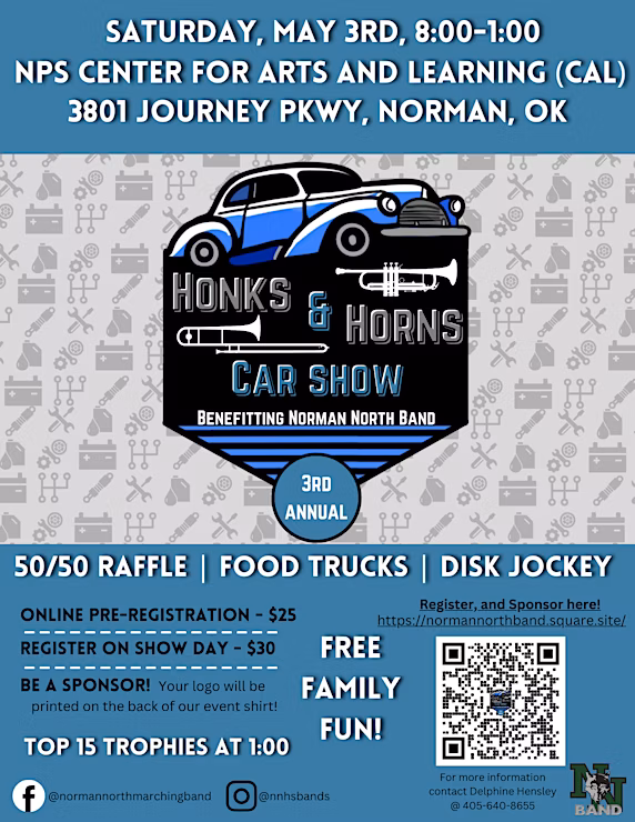 Car show event poster featuring vintage cars and event details in Norman, OK.